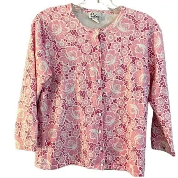 Lilly Pulitzer Sweaters - Lilly Pulitzer Pink Belle of‎ Lillyville Floral Cardigan Old Money Preppy Small